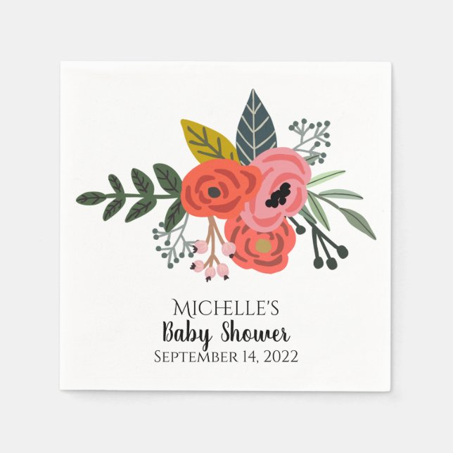 Pink red ranunculus bouquet summer flowers party napkins (Front)