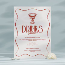 Pink Red Retro Bachelorette Drinks Menu 2-Side