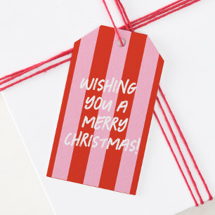 Pink Red Retro Christmas Gift Tag