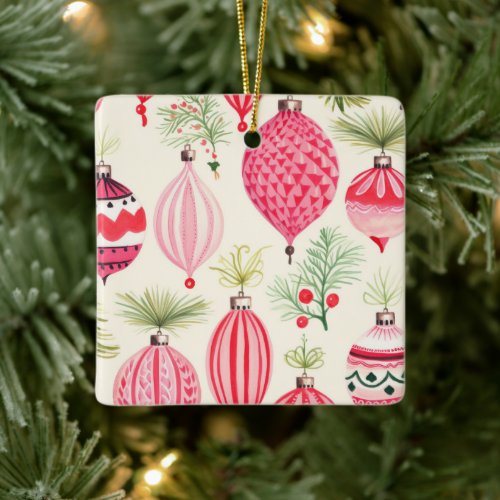 Pink Red Retro Christmas Ornament