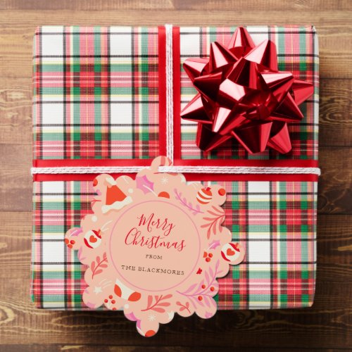 Pink Red Retro Christmas  Ornament Card
