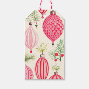 Pink Red Retro Christmas Ornaments Gift Tags