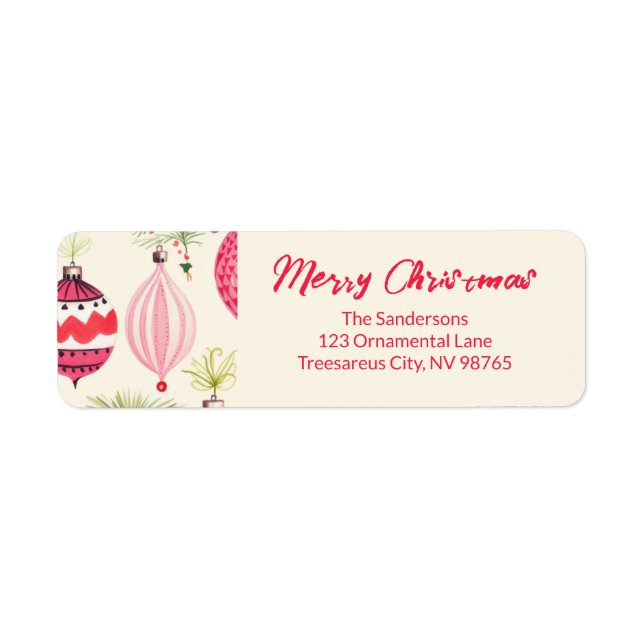 Pink Red Retro Christmas Ornaments Label (Front)
