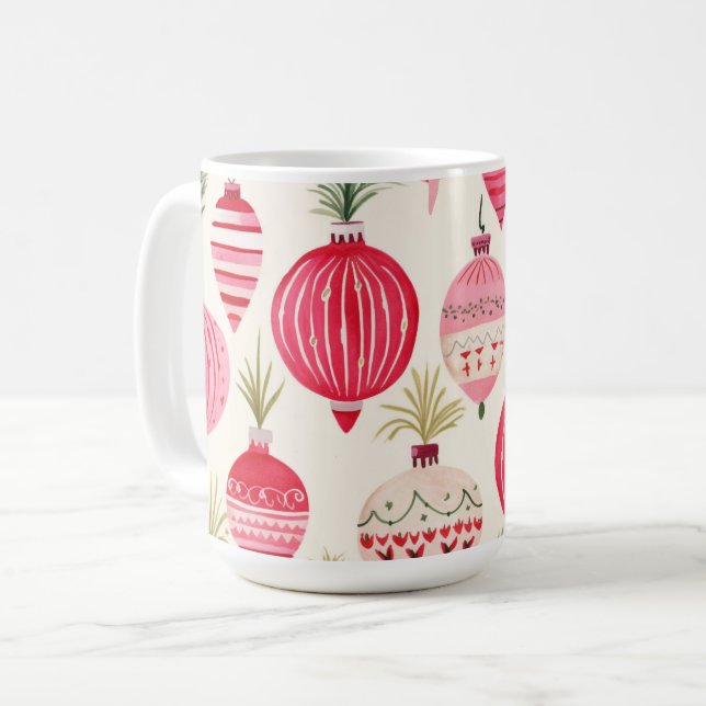 Pink Red Retro Christmas Ornaments Mug (Front Left)