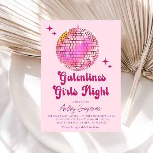 Pink Red Retro Galentines Girls Night Party Invitation