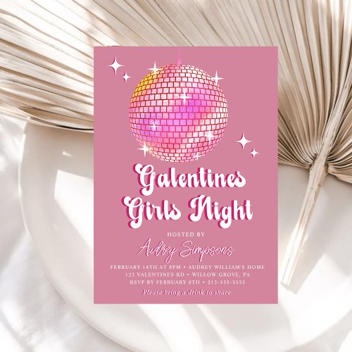 Pink Red Retro Galentines Girls Night Party Invitation