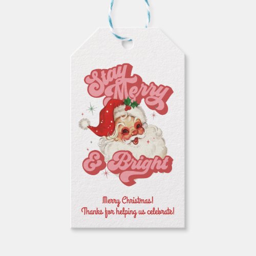 Pink Red Retro Groovy Santa Stay Merry and Bright  Gift Tags