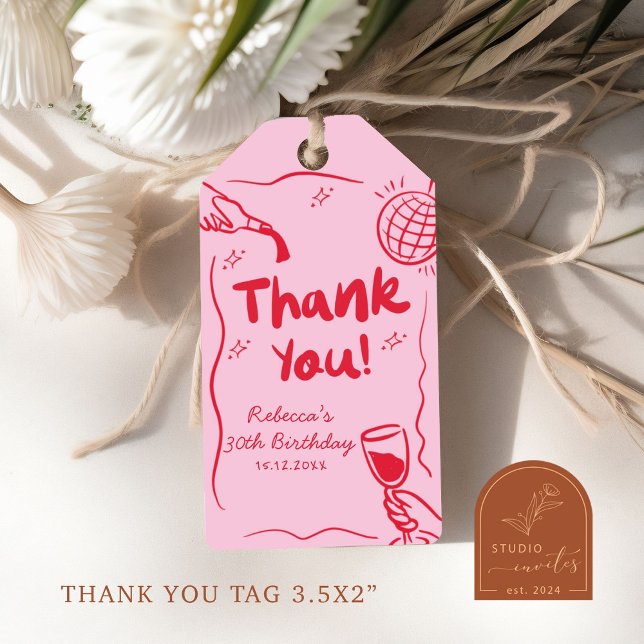 Pink Red Retro Illustrated 30birthday Gift Tags (Creator Uploaded)