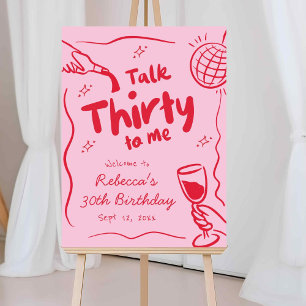 Pink Red Retro Illustrated 30birthday Welcome Sign