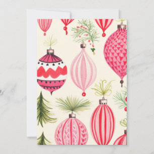 Pink Red Retro Ornaments Christmas Card