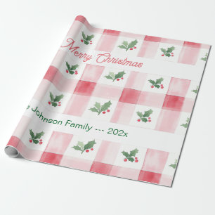 Pink Red Retro Personalized Christmas Wrapping Paper