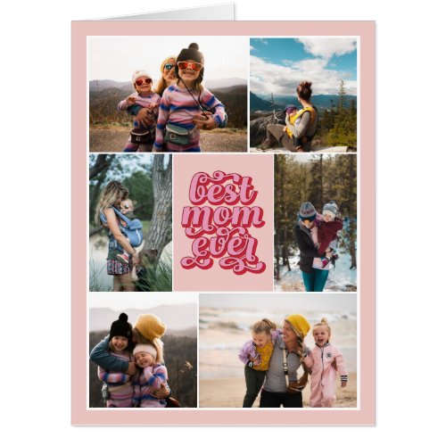 Pink Red Retro Script Best Mom Ever Photos Card