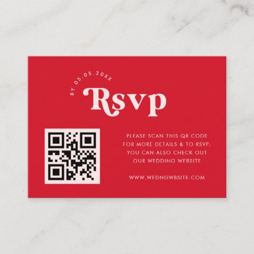 Pink Red Retro Script Custom QR Code Wedding RSVP Enclosure Card
