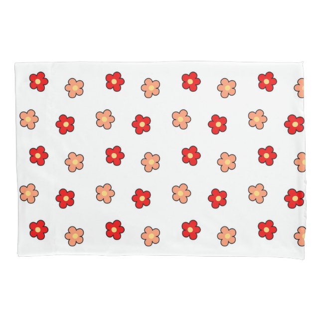 Pink Red Retro Y2K Playful Blossom Floral Pattern Pillow Case (Front)