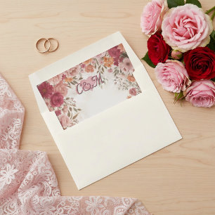 Pink & Red Romantic Rose Spring Floral Wedding Envelope Liner