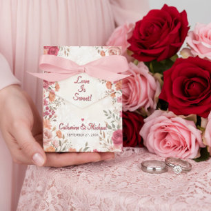 Pink & Red Romantic Rose Spring Wedding Favor Boxes