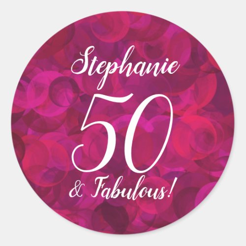 Pink Red Rose 50 and Fabulous Birthday Favor Classic Round Sticker