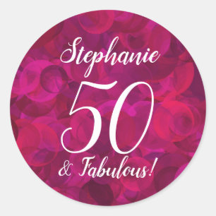 Pink Red Rose 50 and Fabulous Birthday Favor Classic Round Sticker