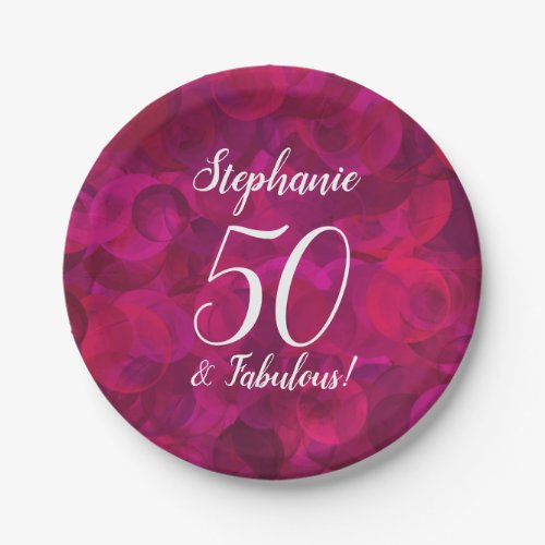 Pink Red Rose 50 and Fabulous Birthday Party Paper Plates