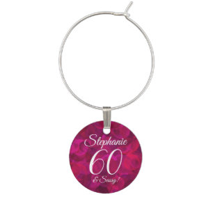 Pink Red Rose 60 and Sassy Birthday Name Wine Charm