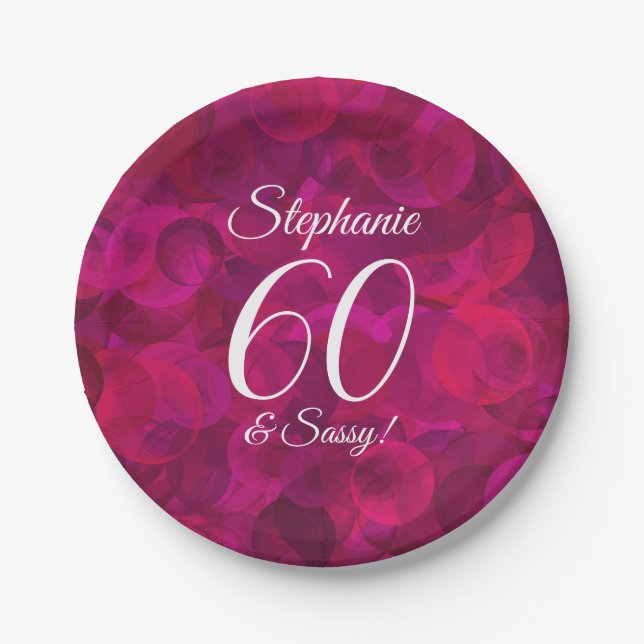 Pink Red Rose 60 and Sassy Birthday Party Paper Plates (Front)