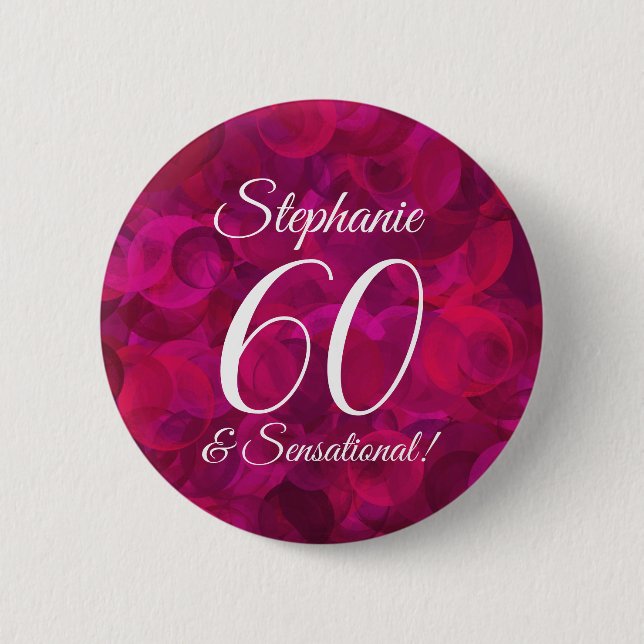 Pink Red Rose 60 and Sensational Birthday Party Button (Front)