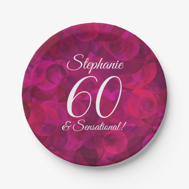 Pink Red Rose 60 and Sensational Birthday Party Paper Plates (Front)