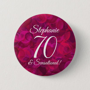 Pink Red Rose 70 and Sensational Birthday Party Button