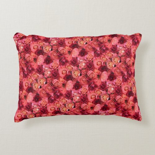 PINK RED ROSE FIELD ACCENT PILLOW