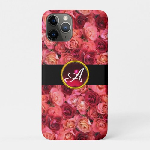 PINK RED ROSE FIELD RED RUBY GEMSTONE MONOGRAM iPhone 11 PRO CASE
