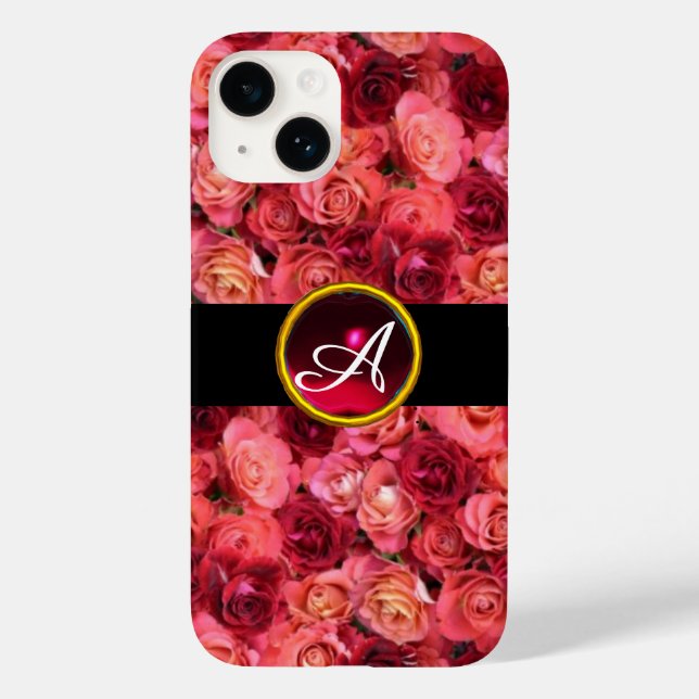 PINK RED ROSE FIELD ,RED RUBY GEMSTONE MONOGRAM Case-Mate iPhone CASE (Back)