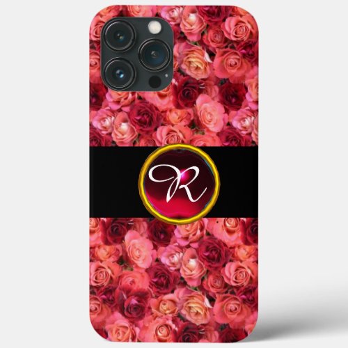 PINK RED ROSE FIELD RED RUBY GEMSTONE MONOGRAM iPhone 13 PRO MAX CASE