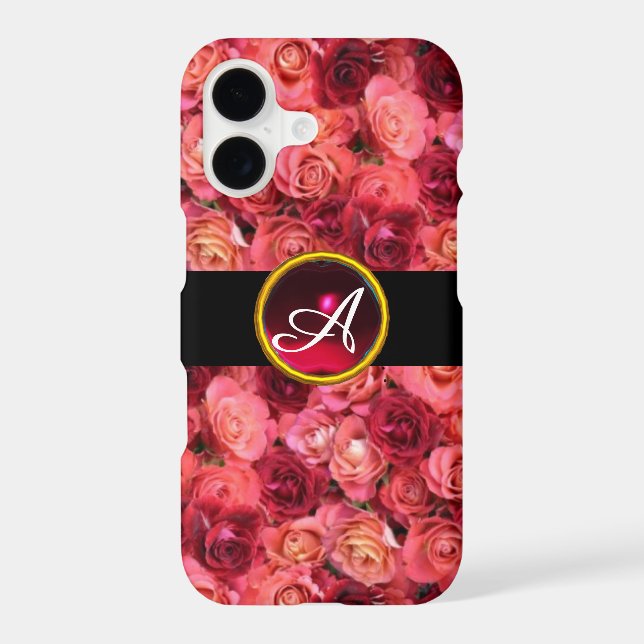 PINK RED ROSE FIELD ,RED RUBY GEMSTONE MONOGRAM IPHONE CASE (Back)
