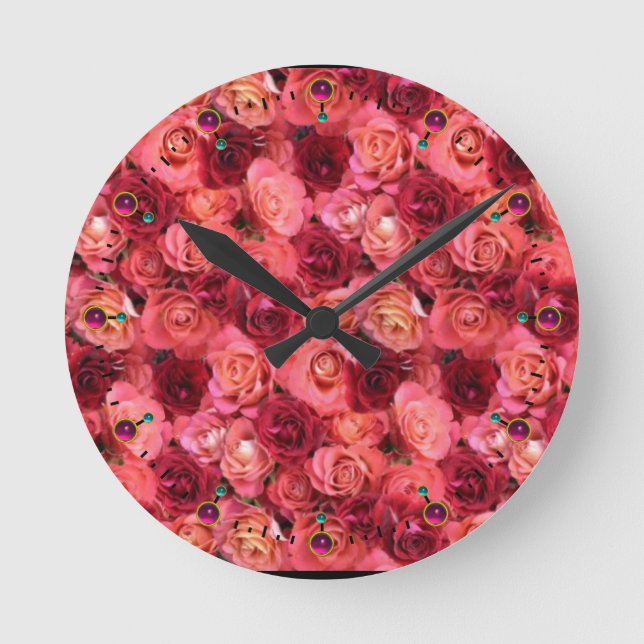 PINK RED ROSE FIELD ROUND CLOCK (Front)