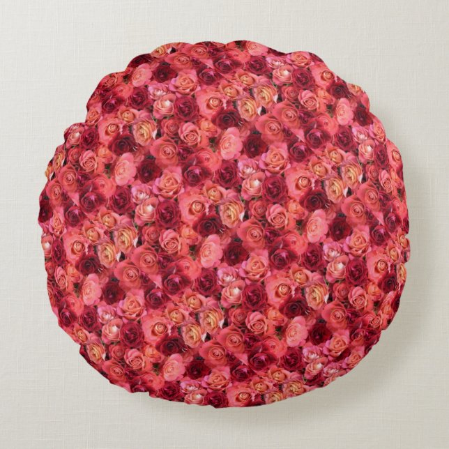 PINK RED ROSE FIELD ROUND PILLOW (Front)