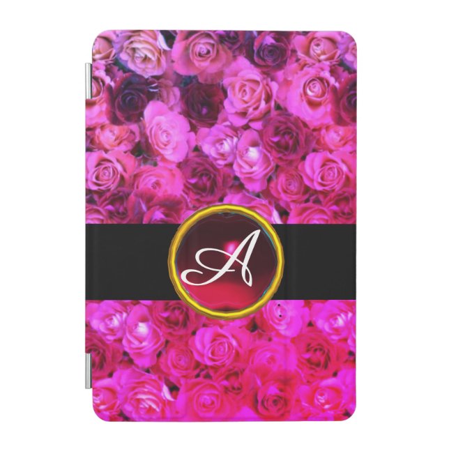 PINK RED ROSE FIELD ,RUBY GEMSTONE MONOGRAM iPad MINI COVER (Front)