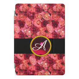 PINK RED ROSE FIELD ,RUBY GEMSTONE MONOGRAM iPad PRO COVER