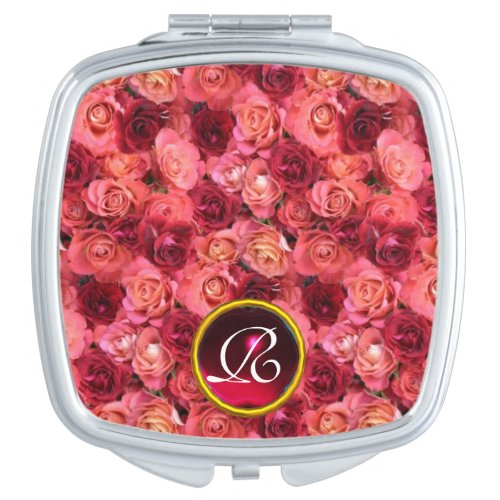 PINK RED ROSE FIELDRUBY GEMSTONE MONOGRAM MAKEUP MIRROR