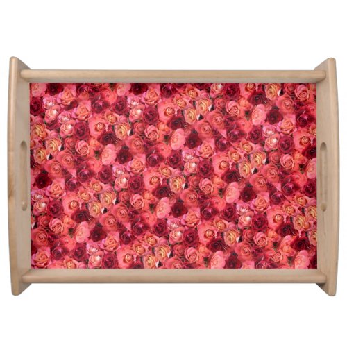 PINK RED ROSE FIELD SERVING TRAY
