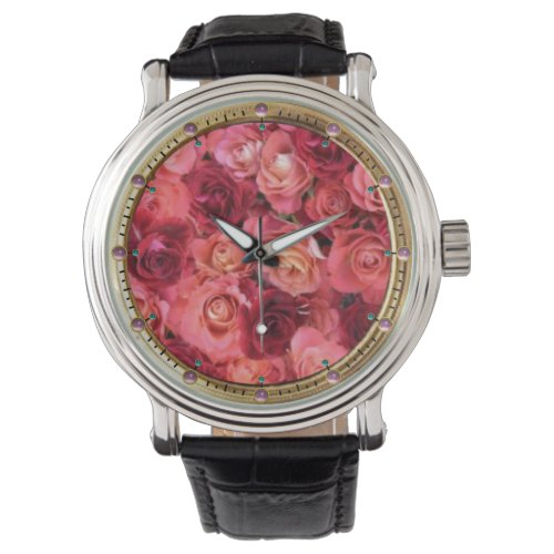 PINK RED ROSE FIELD WATCH