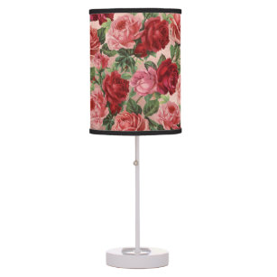 Pink Red Rose Floral with Greenery on Rose Gold Table Lamp