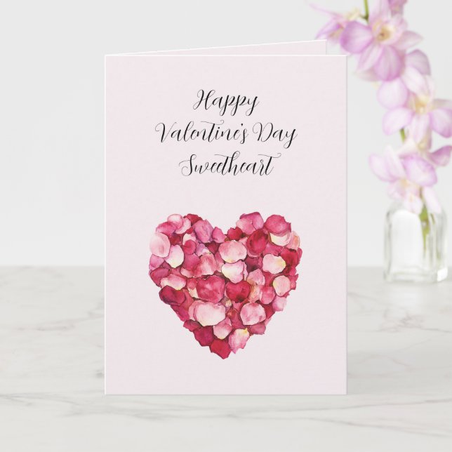 Pink Red Rose Petals Heart Valentine's Day Card (Orchid)