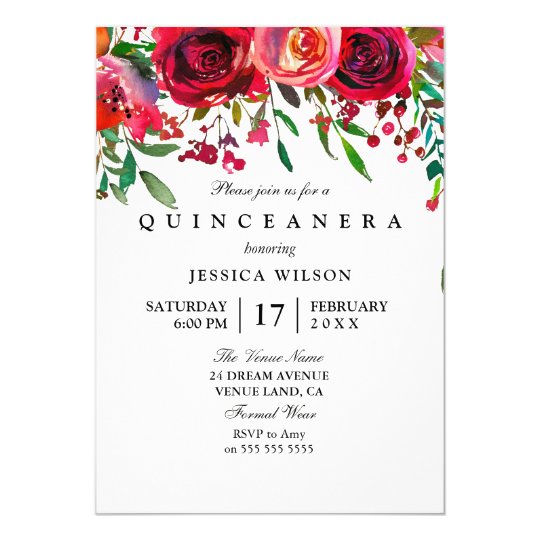 Pink Red Rose Quinceanera Invitation Zazzle Com