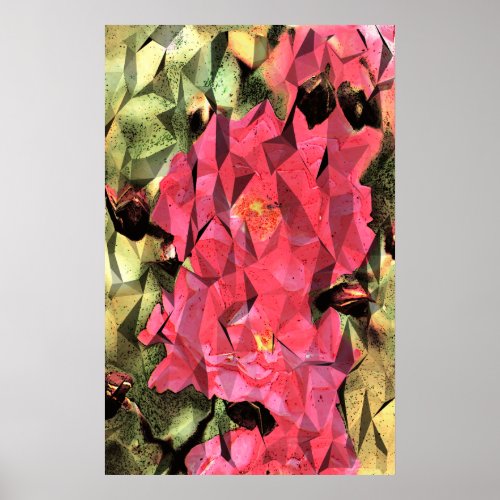 Pink Red Roses Abstract Poster Print Cubist Future
