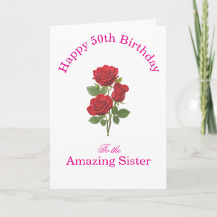 Pink Red Roses Amazing Sister Acrylic Birthday Card