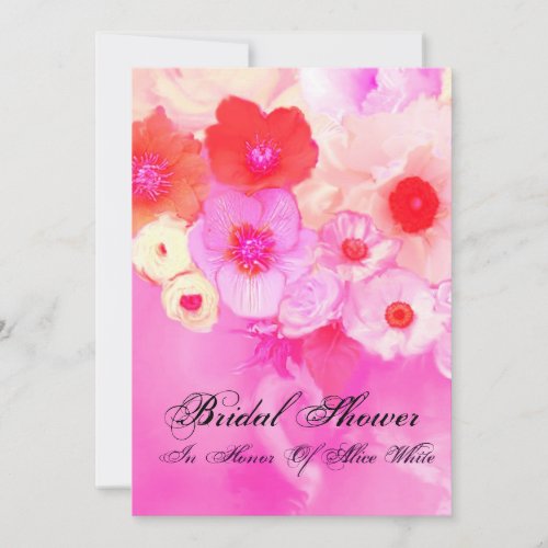 PINK RED  ROSES AND ANEMONE FLOWERS BRIDAL SHOWER INVITATION