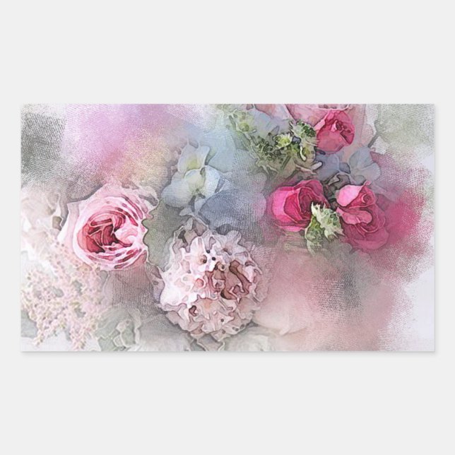 Pink Red Roses Blank Watercolor Art Template Rectangular Sticker (Front)