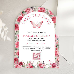 Pink Red Roses Butterfly Wedding Save the Date