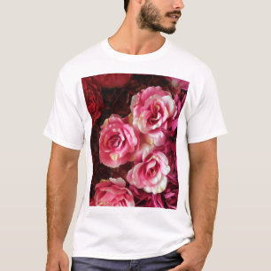 Pink, red roses: fabric background. T-Shirt