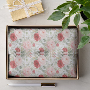 Pink Red Roses Floral Bridal Shower Tissue Paper